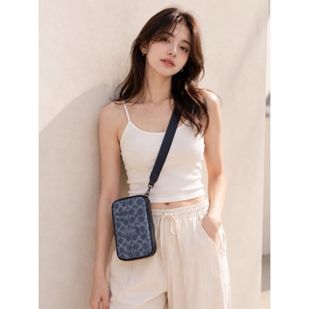 Coach Aden Crossbody Bag NWT Signature Canvas Blue Jacquard Leather Trim - Picture 2 of 13